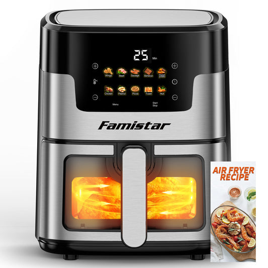 MAJUNES Air Fryer with 7.5QT Capacity Basket, Pro 10-in-1 Air Fryer Oven, 95% Less Oil, Digital Touchscreen, Visible Cooking Window, Roast, Broil& More for Quick, Easy Meals
