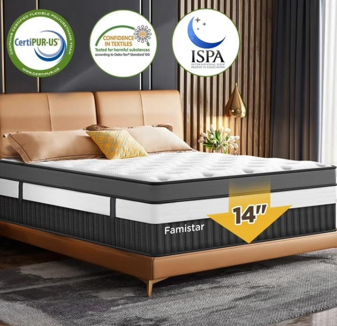 MAJUNES 14" Queen Mattress, Hybrid Memory Foam Mattress and Pocket Spring Mattress in a Box