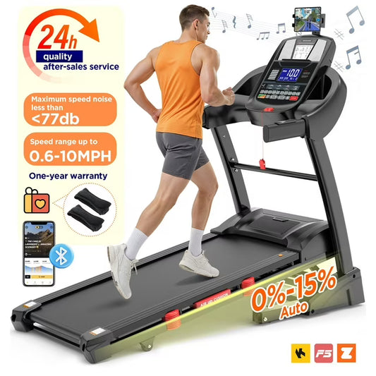 Qvamodo Folding Treadmill 300lbs Capacity, 4.5HP Treadmill for Home with 15% Auto Incline, 64+3+3+1Programs, LCD Display, 0.6-10MPH, App Control, 18'' Wide Running Belt
