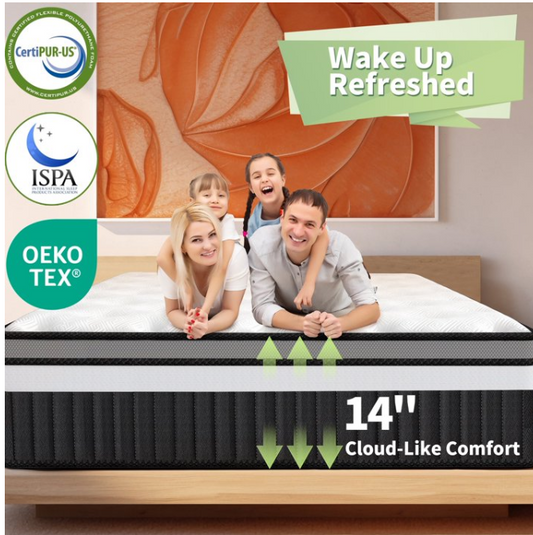 Queen Mattress in a Box, 14in Memory Foam Mattress, Motion Isolation, Zoned Pressure Relief, Cooling & Breathable, Gel Infused, Medium Firm Feel, CertiPUR-US Certified