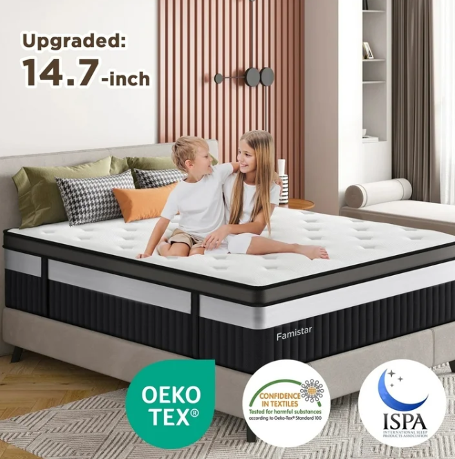 14" King Size Mattress Medium Firm Memory Foam Hybrid Mattress with Pressure Relief