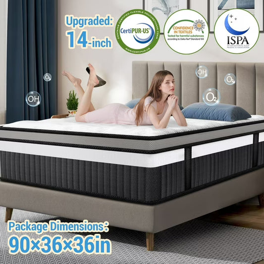 FaayFian 14" King Size Mattress，Gel Memory Foam Mattress, King Hybrid Mettress in a Box for Cooling Sleeping & Pressure Relief, Medium Firm, CertiPUR-US