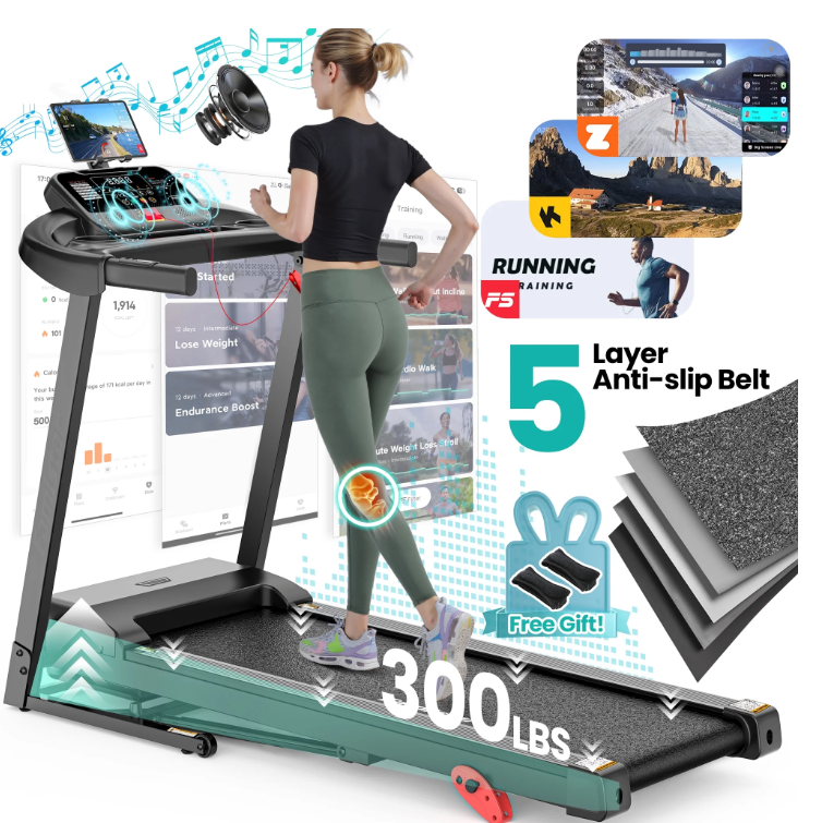 FaayFian 300 lbs Portable Folding Treadmill, 2.75 HP Foldable Compact Treadmill for Home Office, Walking Running Treadmill with LED Display for Exercise, Treadmill with Incline, 64 Programs