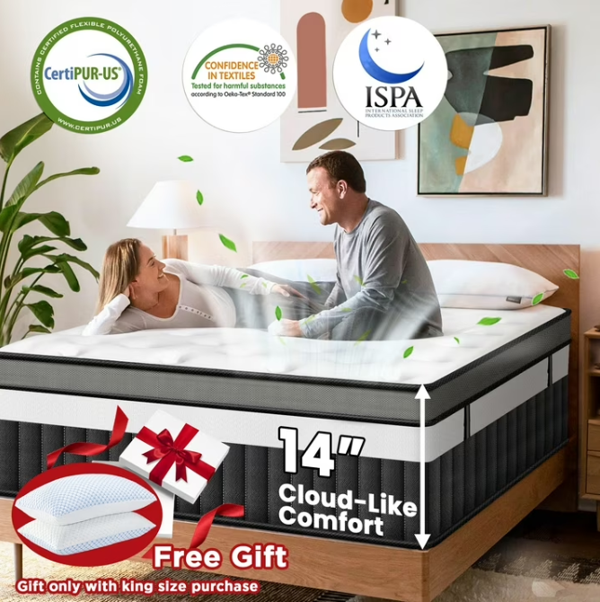 ODYAAZ King Mattress in a Box, 14in Memory Foam Mattress, Motion Isolation, Zoned Pressure Relief