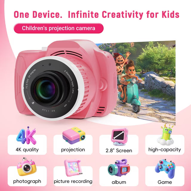 3-in-1 Kids Camera with Projector – 1080P HD Video, Dual Screens, AI Editing, 32GB Card Included – Fun & Educational Gift for Boys and Girls (Blue)