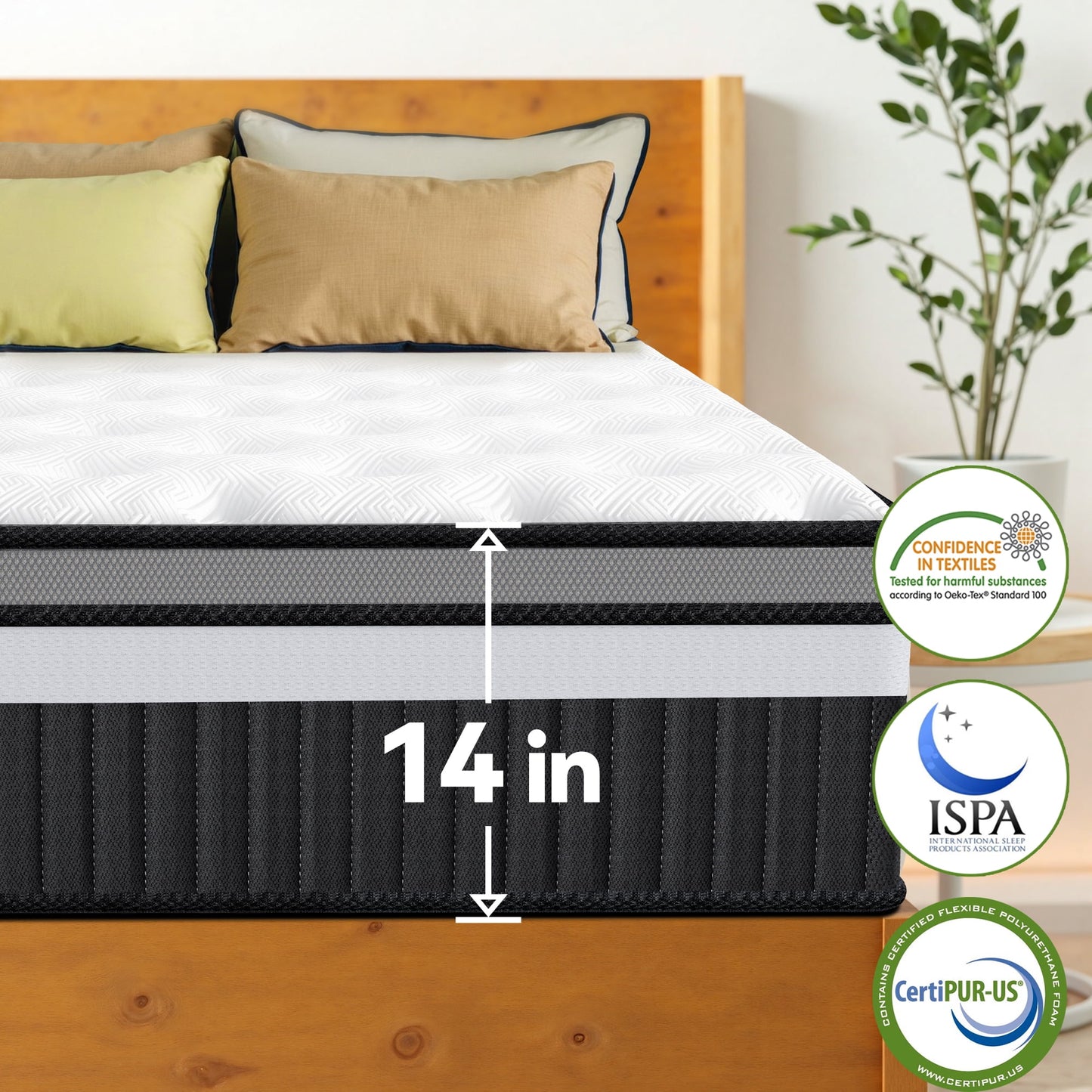 Campmoy 14 Inch King Mattress in a Box, Memory Foam Mattress, Pocket Spring for Motion Isolation, Medium Firm