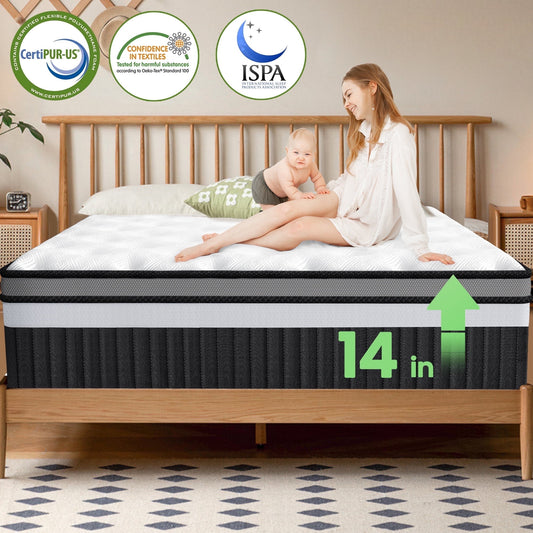 14 Inch King Mattress, Memory Foam Hybrid Innerspring Mattress in a Box, Silent Pocket Springs for Motion Isolation