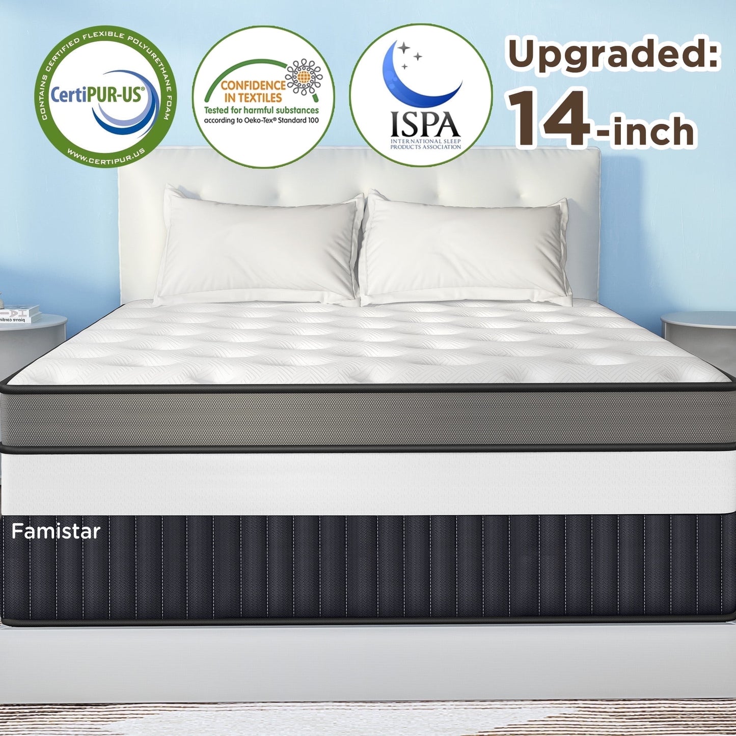 MAJUNES 14 Inch King Size Mattress, Hybrid Gel Foam Mattress in a Box, Medium Firm,Cooling & Breathable Fabric