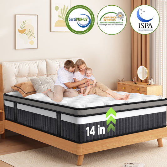 14 Inch King Size Memory Foam Mattress, Hybrid Innerspring Mattress in a Box, Silent Pocket Coils