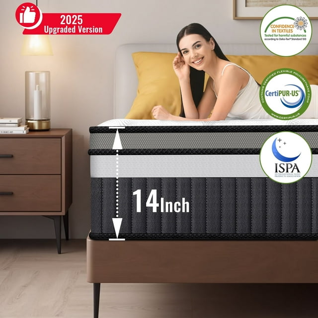 14 Inch Queen Mattress in a Box, Hybrid Memory Foam & Pocket Spring Mattress