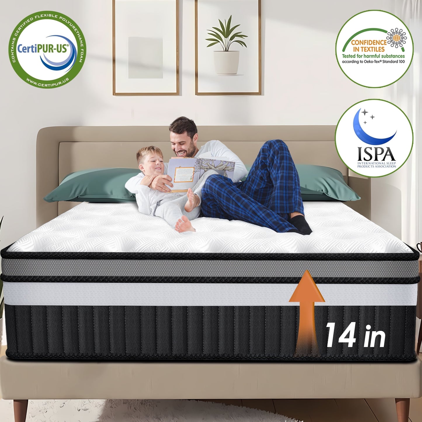 14 Inch Queen Mattress, Gel Memory Foam Hybrid Mattress in a Box, Pocket Spring Support with Motion Isolation