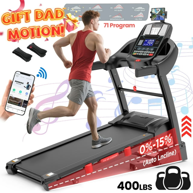 Famistar 15% Auto Incline Treadmill 5.1HP for Home, Folding Treadmill w/ 300LB Capacity, Dual HiFi Speaker
