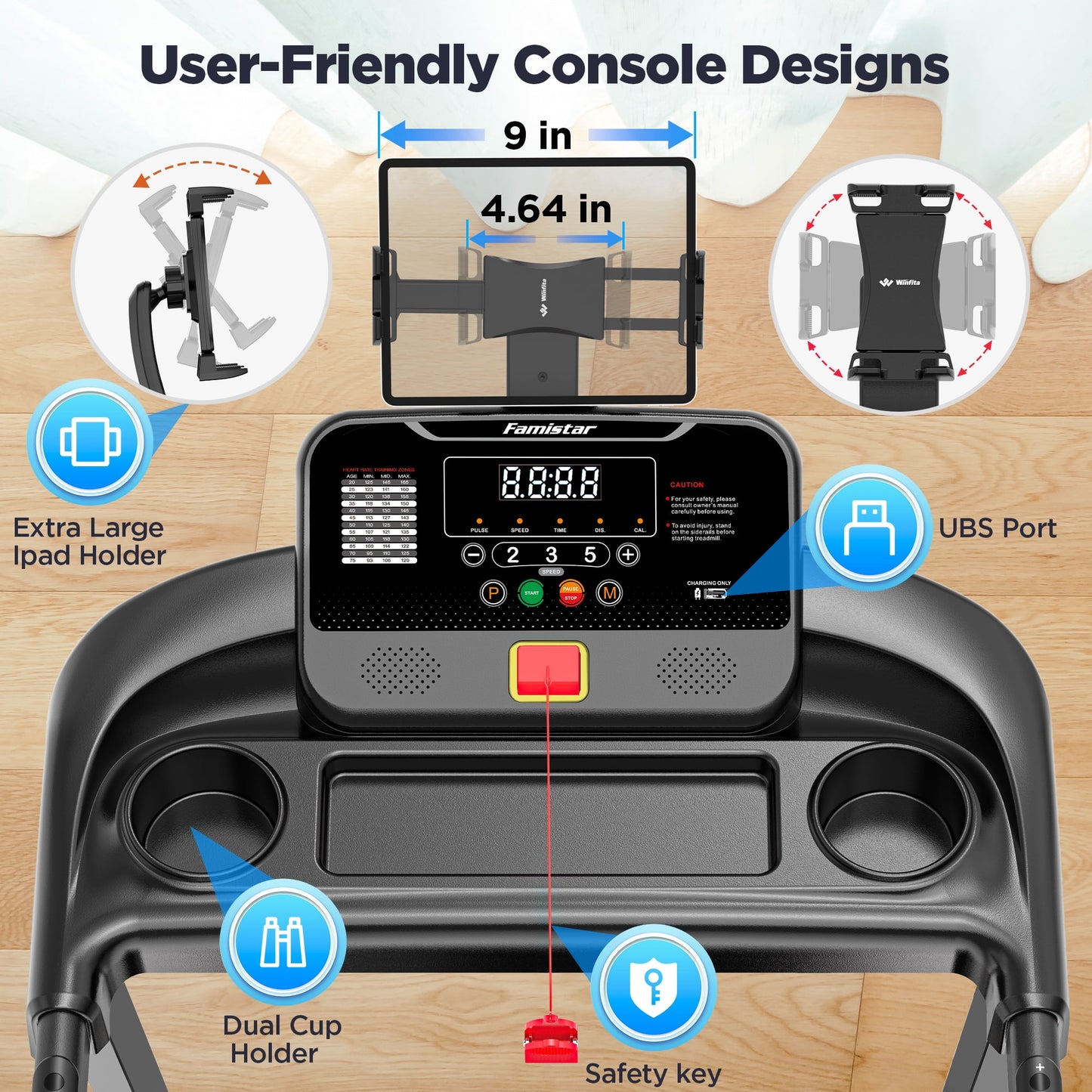 Treadmill for Home, Portable Folding Electric Exercise Treadmill with Adjustable Incline, APP Control, 64 Programs, 300 lb Capacity, 7.5MPH, Bluetooth Speakers, Running Walking Jogging, 12/23 Update