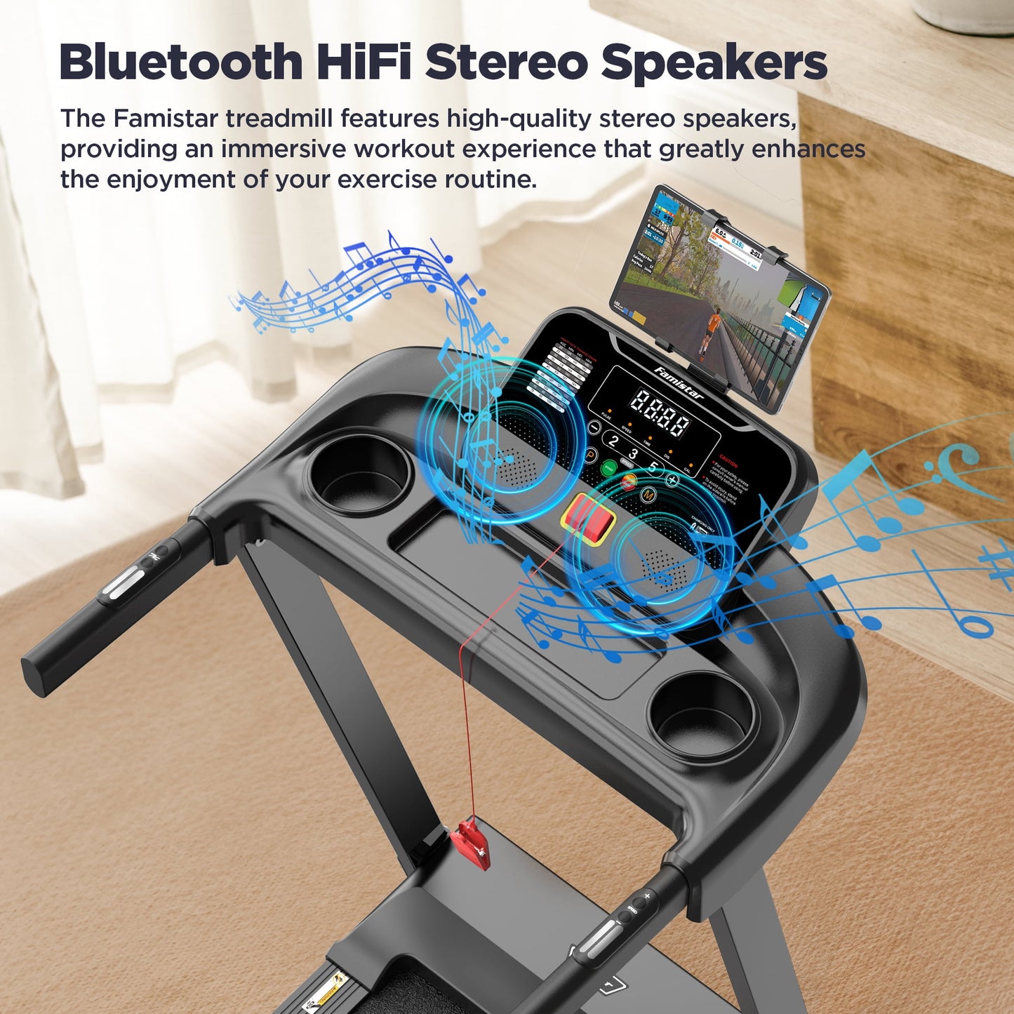 2.75HP Folding Treadmill with 300lb Capacity, 3 Adjustable Incline, 64+6+1 Program, Smart APP Connection