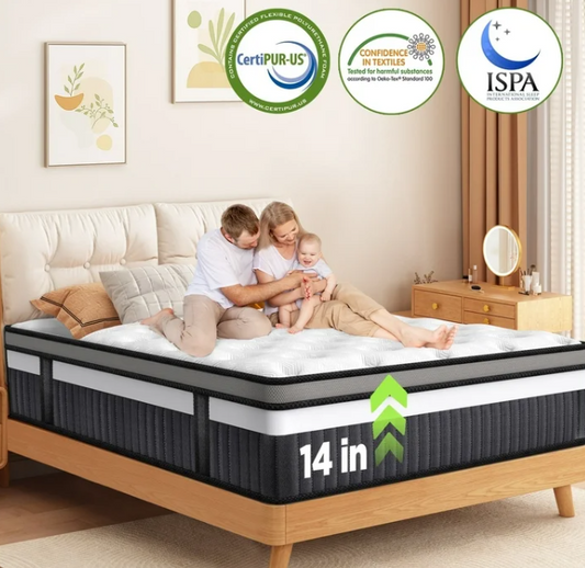 14 Inch Queen Size Memory Foam Mattress, Hybrid Innerspring Mattress in a Box, Silent Pocket Coils for Motion Isolation & Pressure Relief, Medium Firm, CertiPUR-US Certified