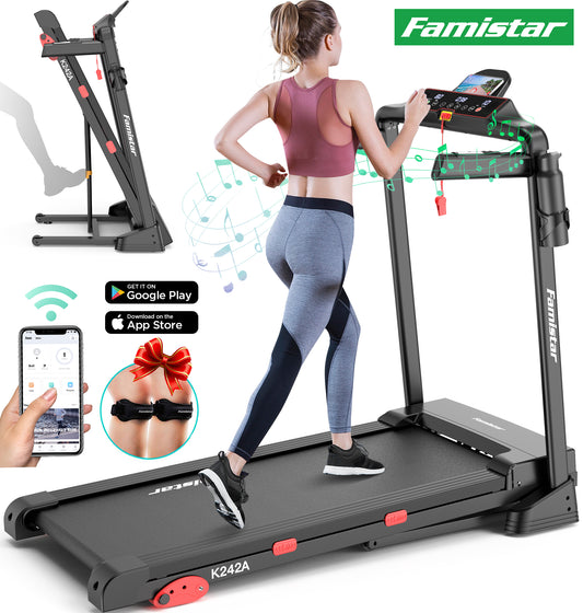 Famistar Folding Electric Incline Treadmill for Home, 8MPH Speed, 250lbs, APP Control, 15 Programs & 3 Modes, Touch Screen Display, Bluetooth Speakers, Easy Assembly Running Jogging Machine