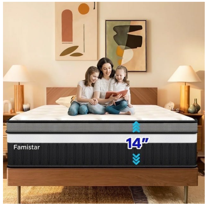 Memory Foam Mattress, 14" Innerspring Hybrid Mattress, Multiple Size-King