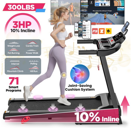 Folding Treadmill w/ Incline, 2.5HP Treadmill for Home w/ 300lb Capacity, 71 Programs