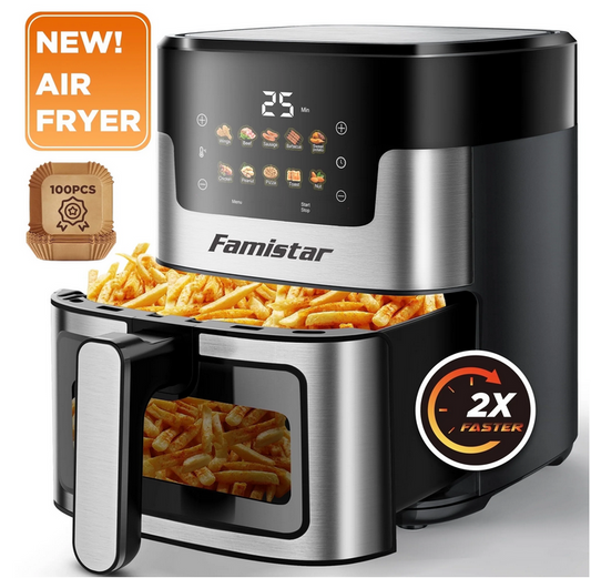 ODYAAZ Air Fryer Oven 10 Preset Cookings, Portable Air Fryer w/ Large 7.5 QT, Touch Screen, Dishwasher-Safe W/100 Pcs Liners