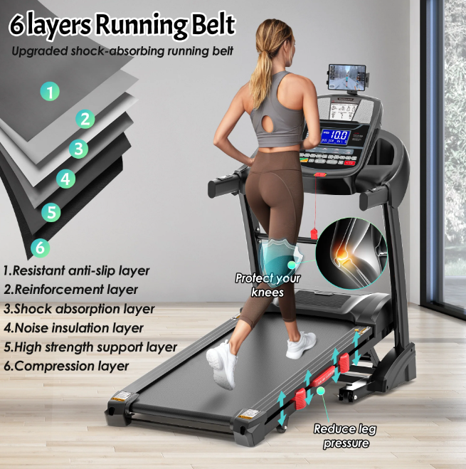 Qvamodo Folding Treadmill 300lbs Capacity, 4.5HP Treadmill for Home with 15% Auto Incline, 64+3+3+1Programs, LCD Display, 0.6-10MPH, App Control, 18'' Wide Running Belt