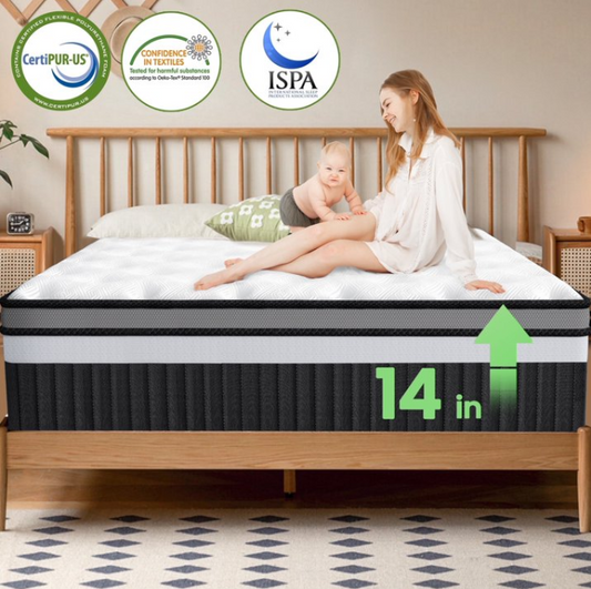 Queen Size Mattress, 14 Inch Memory Foam Hybrid Bed in a Box, Motion Isolation, Edge Support, Gel Infused for Pressure Relief, Medium Firm, Breathable Mattress