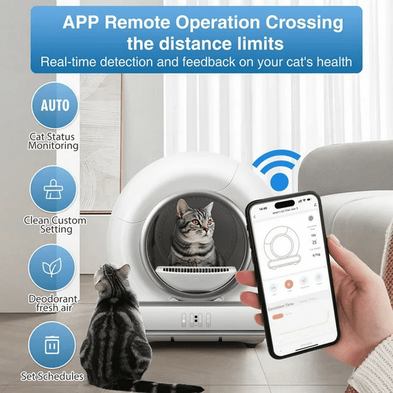 Qvamodo Smart Self-Cleaning Cat Litter Box - App-Controlled, Odor Removal, Large Capacity 65L