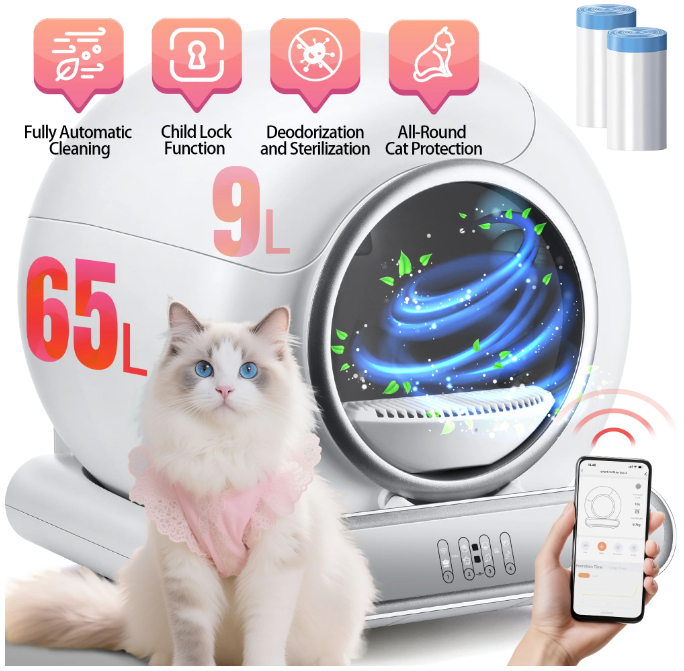 Automatic Cat Litter Box, Self Cleaning Litter Box with Safety Sensor & Anti-Pinch Structure