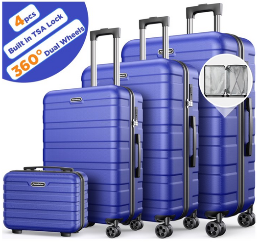 WNANEEZ Luggage Sets 4 Piece Suitcases Set（14/20/24/28）Hard Suitcase with 360° Double Spinner Wheels Integrated TSA Lock. (Blue)