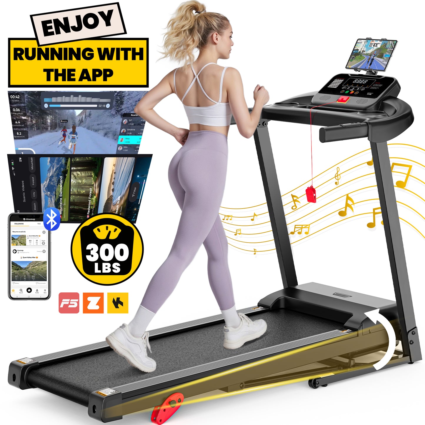 3HP Incline Treadmill w/ 300lb Capacity, Portable Folding Treadmill for Home w/ Bluetooth Dual Speakers