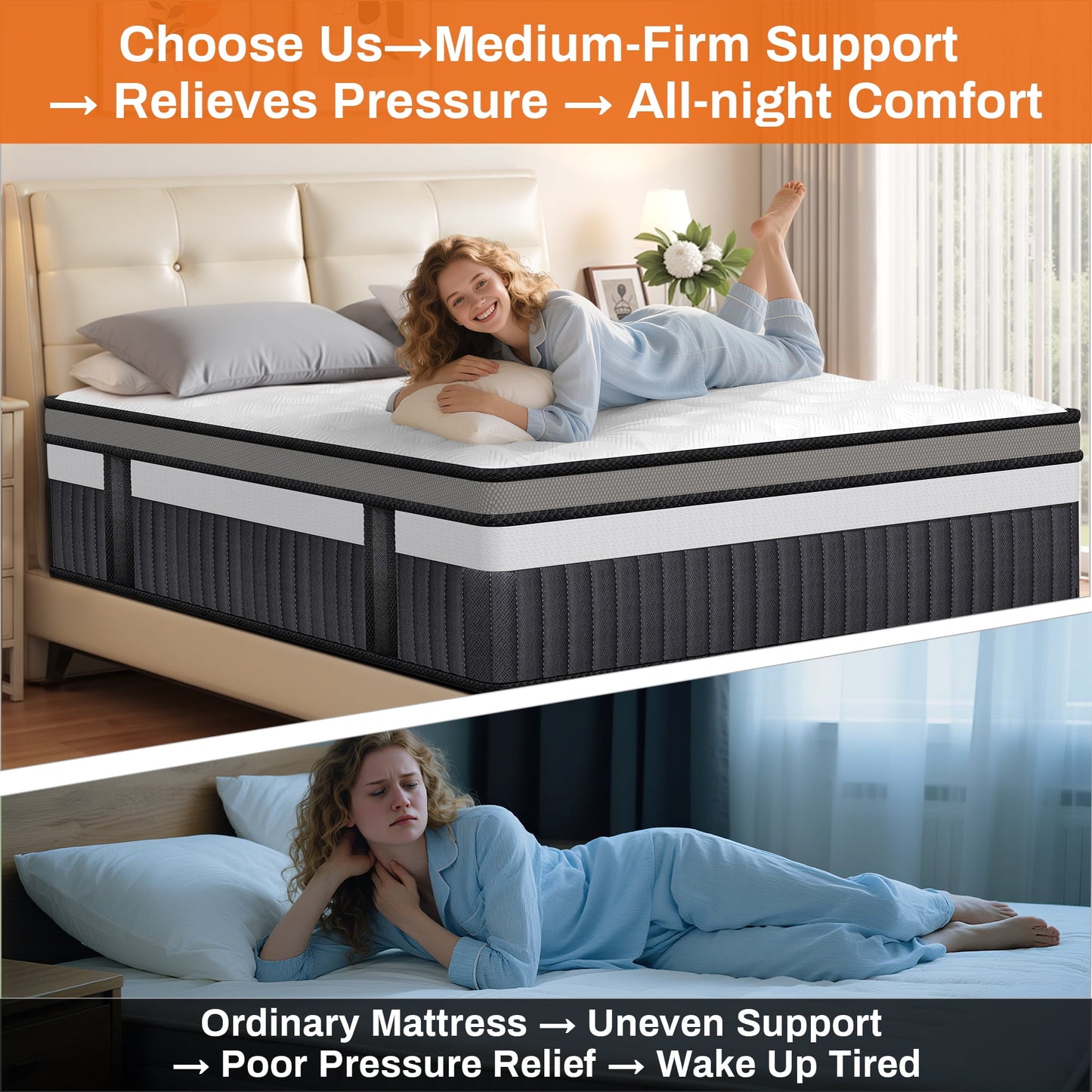 FaayFian King Mattress 14 inch Mattress King Size, Cooling Memory Foam Mattress in a Box, Medium-Firm for Pressure Relief&Cooler Sleep, CertiPUR-US