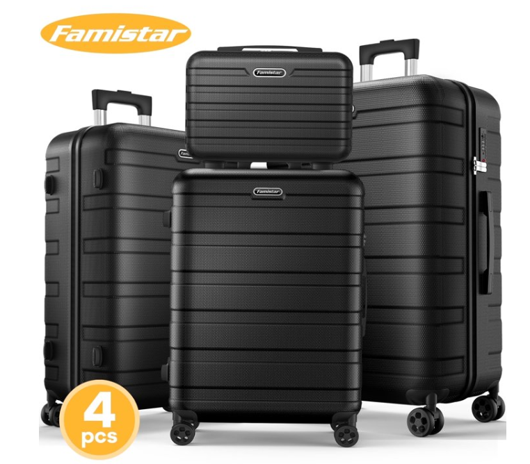 ODYAAZ Hardside Luggage 4 Pcs Set, Hardshell Suitcases with Spinner Wheels & TSA Lock, 14" Travel Case, 20" Carry-On Luggage, 24" Checked Luggage, 28" Checked Luggage, Black