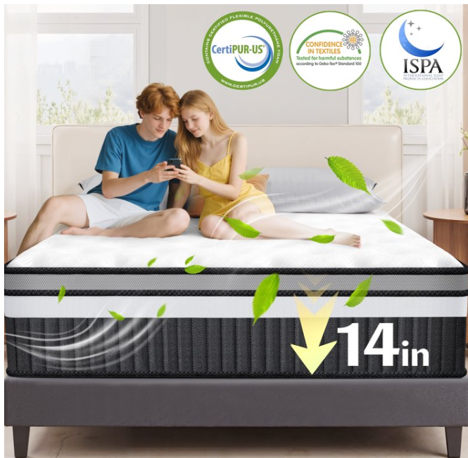 MAJUNES 14in Queen Memory Foam Mattress, Queen Mattress in a Box for Cooling Sleep, CertiPUR-US Certified, Medium Firm, Motion Isolation, Strong Support & Pressure Relief