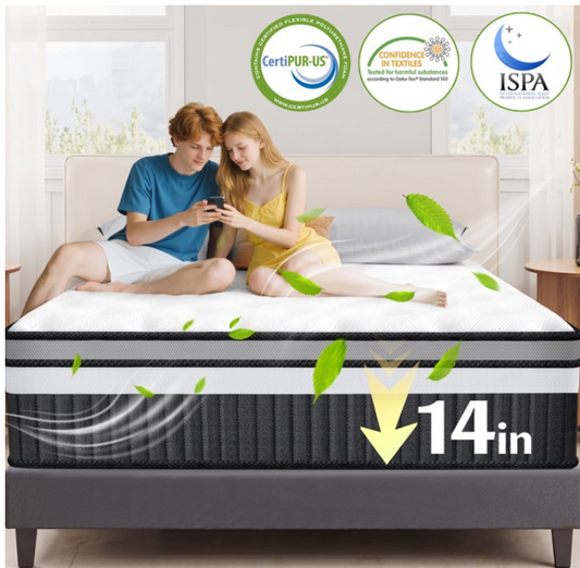 MAJUNES 14in Queen Memory Foam Mattress, Queen Mattress in a Box for Cooling Sleep, CertiPUR-US Certified, Medium Firm, Motion Isolation, Strong Support & Pressure Relief