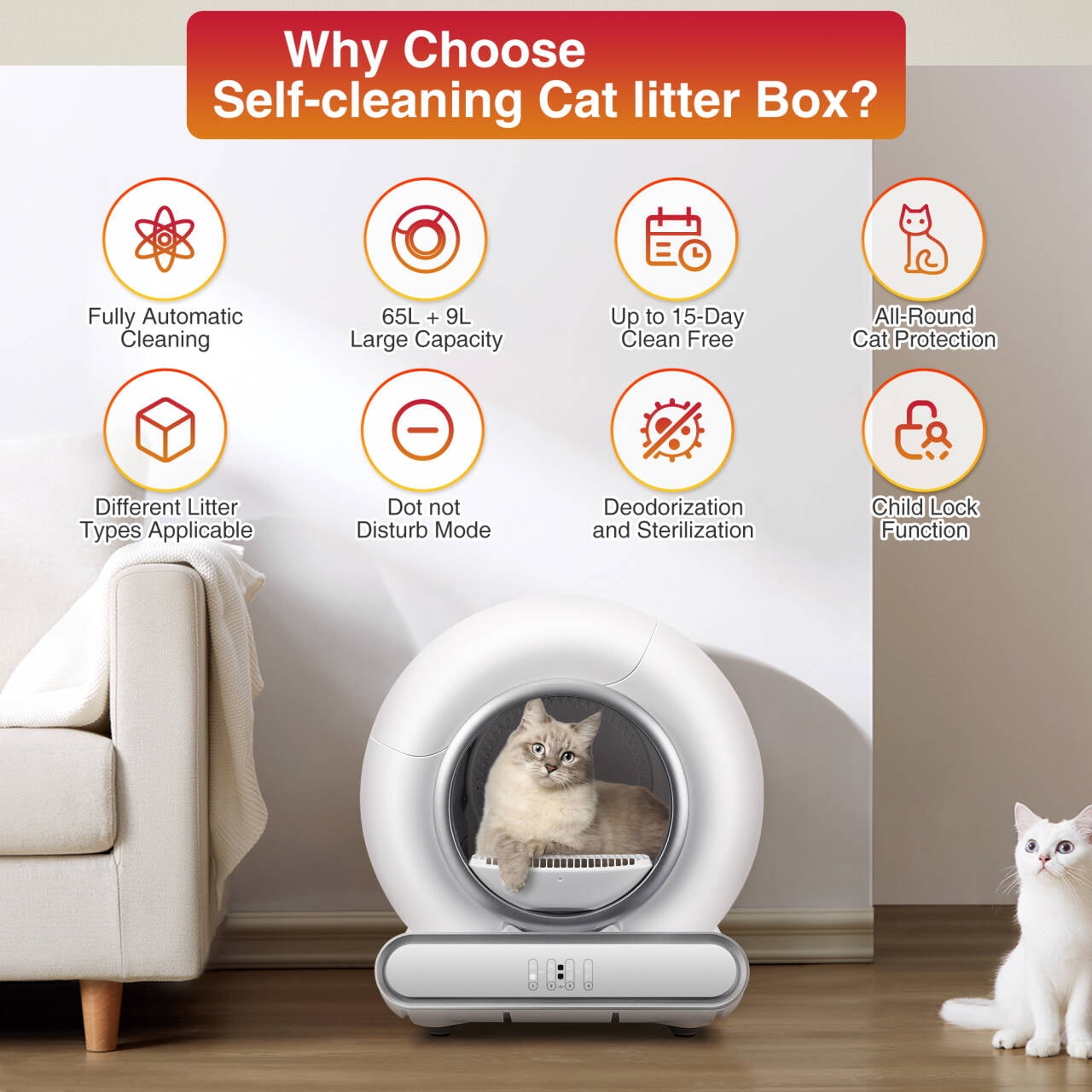 Automatic Self Cleaning Cat Litter Box with Dual Way Control (APP + Panel), Cat Litter Box for Multi Cats