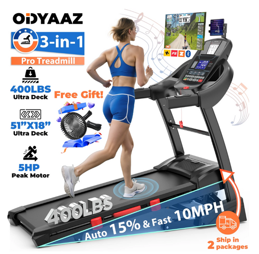 5HP Foldable Treadmill for Home w/ 15% Auto Incline, 300lbs Capacity, 10MPH Portable Treadmill, 64+7 Programs, Personalized Workout with APP, Running Walking treadmill