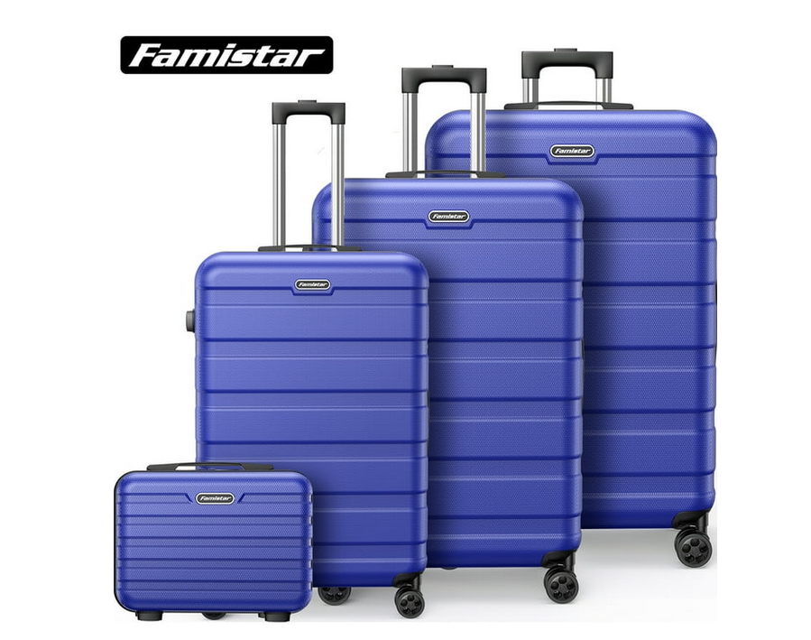 Famistar 4 Piece Set Luggage Sets Suitcase ABS Hardshell Lightweight Spinner Wheels (14/20/24/28 inch) Blue