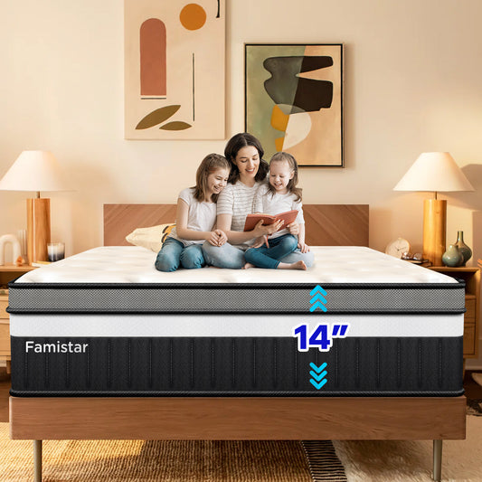 Queen Mattress, Famistar 13 Inch Hybrid Innerspring Mattress with Memory Foam in a Box, Individually Pocket Innerspring, Pressure-Relieving and Supportive, Non-Fiberglass