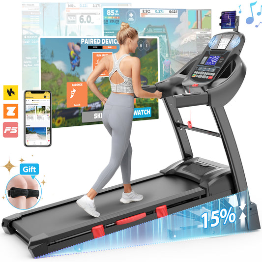 Qvamodo Treadmill 300 lb Capacity, 4.5 HP Folding Treadmill with Incline, Treadmills for Home w/ 50" x 18" Ultra-Wide Tread Belt Electric Walking Exercise Machine Running Treadmill for Home Gym