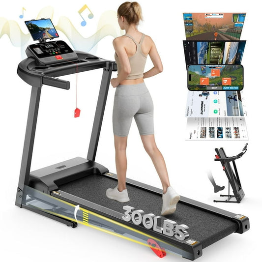 300 lbs Capacity Treadmill for Home, 2.5HP Folding Treadmill w/ 71 Preset Workouts, APP with Free Train Courses