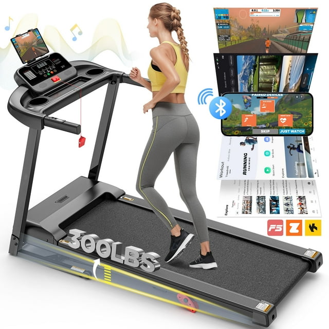 300 lbs Capacity Treadmill for Home, 2.5HP Folding Treadmill w/ 71 Preset Workouts, APP with Free Train Courses