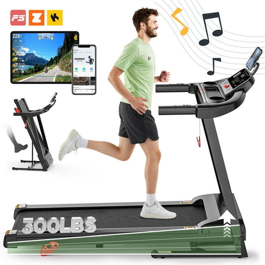300lbs Capacity Foldable Treadmill for Home, 3.0HP Incline Treadmill, 64+7 Program