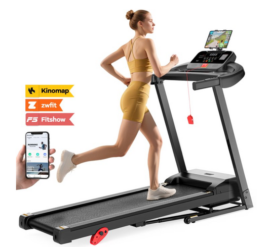 2.75 HP Treadmill with Auto Incline, Running Treadmills for Home, Wide Folding Treadmill with Handle Bars, Speaker, 300 lb Weight Capacity, 64 Programs Bluetooth, LED Display, APP Control, Knee Gift