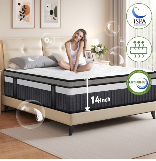 FaayFian King Mattress 14 inch Mattress King Size, Cooling Memory Foam Mattress in a Box, Medium-Firm for Pressure Relief&Cooler Sleep, CertiPUR-US