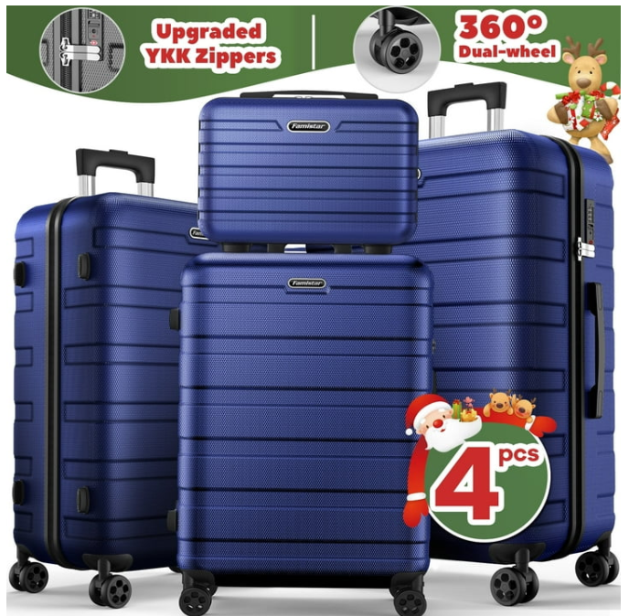 ODYAAZ Luggage Sets 4 Piece (14/20/24/28)" Lightweight Hardside Spinner Checked Luggage Navy Blue