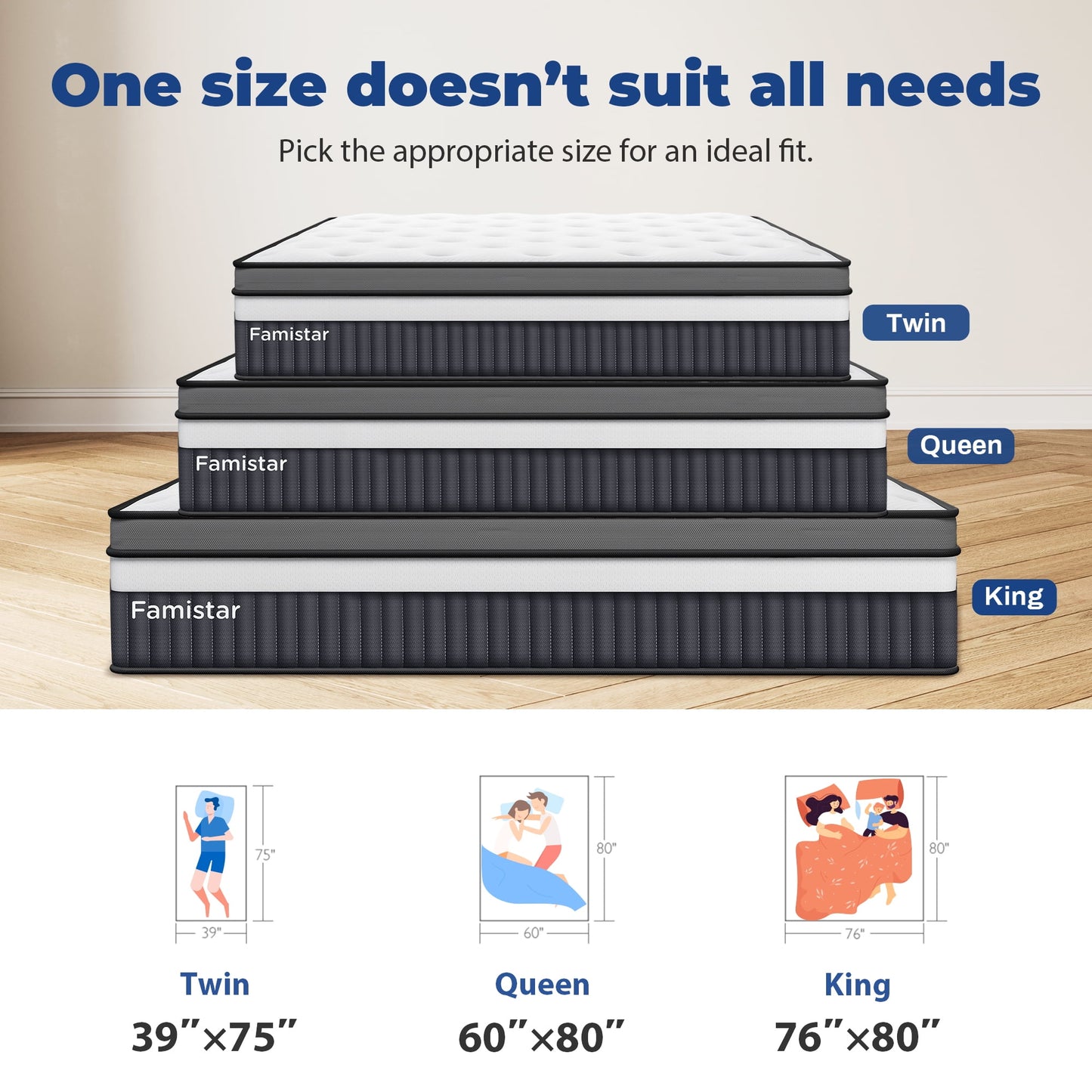 ODYAAZ Queen Size Mattress, 14 Inch Memory Foam Hybrid Mattress in a Box, Breathable Bed Mattress for Cooler Sleep Supportive