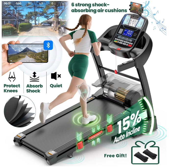 FaayFian 5.0 HP Folding Treadmill with 15-Level Adjustable Incline, 10mph Speed Running Machine,Treadmill 300 lb Capacity, Silent Brushless Motor,71 Preset Training Program Electric Treadmills for Home Use