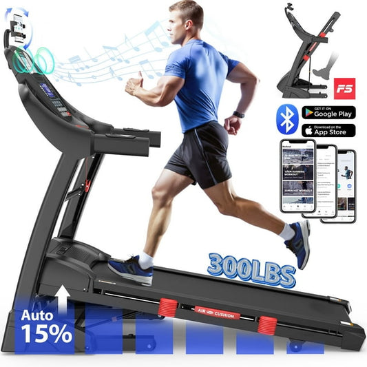 4.75HP Portable Treadmill 300lbs Capacity,10MPH Folding Treadmill for Home, 15 Levels Auto Incline