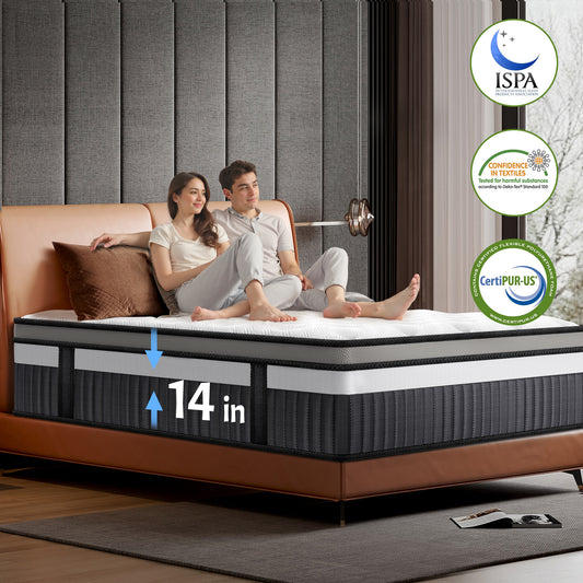 King Mattress in a Box, 14 in Cooling Gel Memory Foam Mattress, Pocket Spring Hybrid Mattress