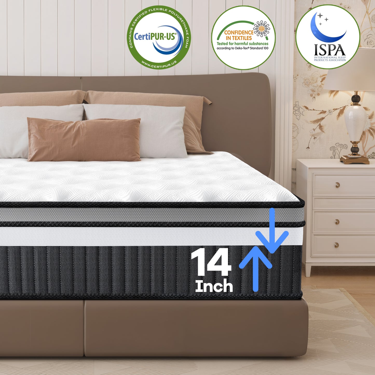 Qvamodo Cooling Gel Queen Size Mattress in a Box, 14in Mattress in a Box, Medium-Firm for Presure Relief&Cooler Sleep