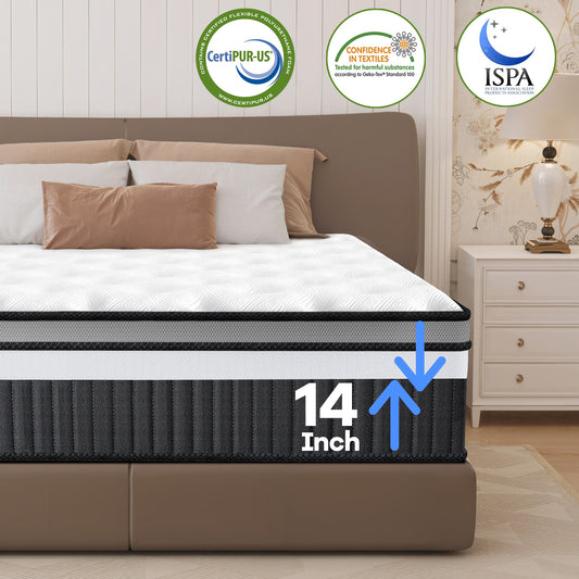 Qvamodo Cooling Gel Queen Size Mattress in a Box, 14in Mattress in a Box, Medium-Firm for Presure Relief&Cooler Sleep